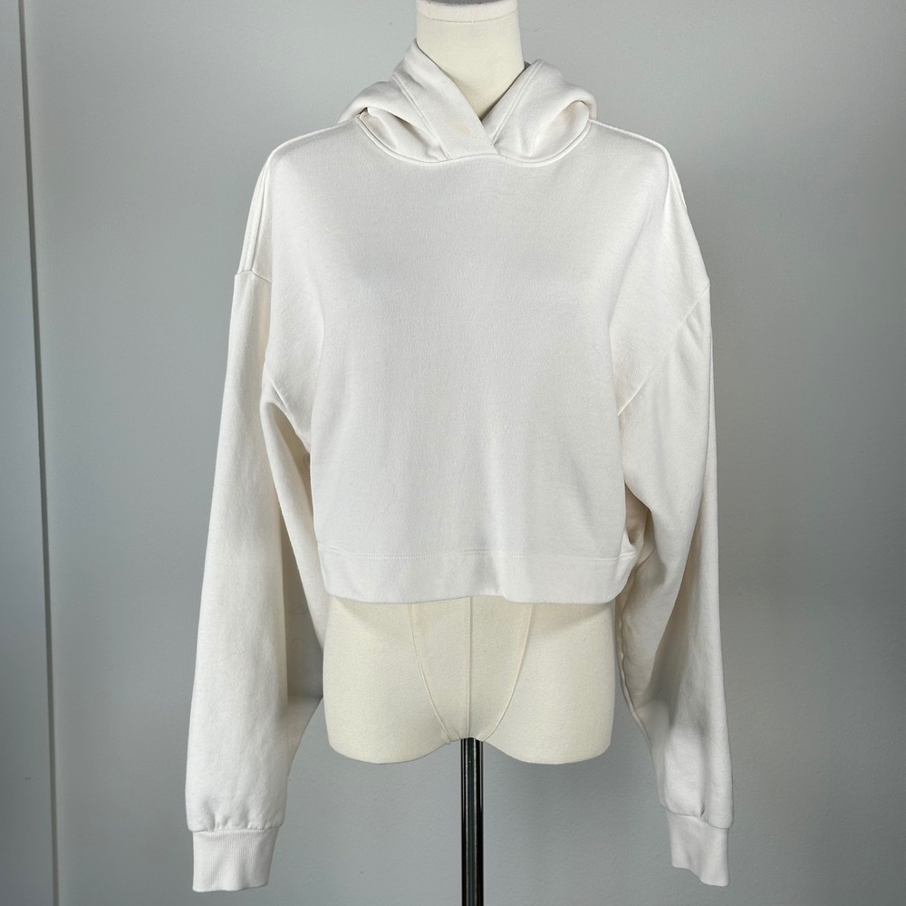Alo Yoga Women's Bae Hoodie Cropped Ivory Athleisure - Picture 3 of 6